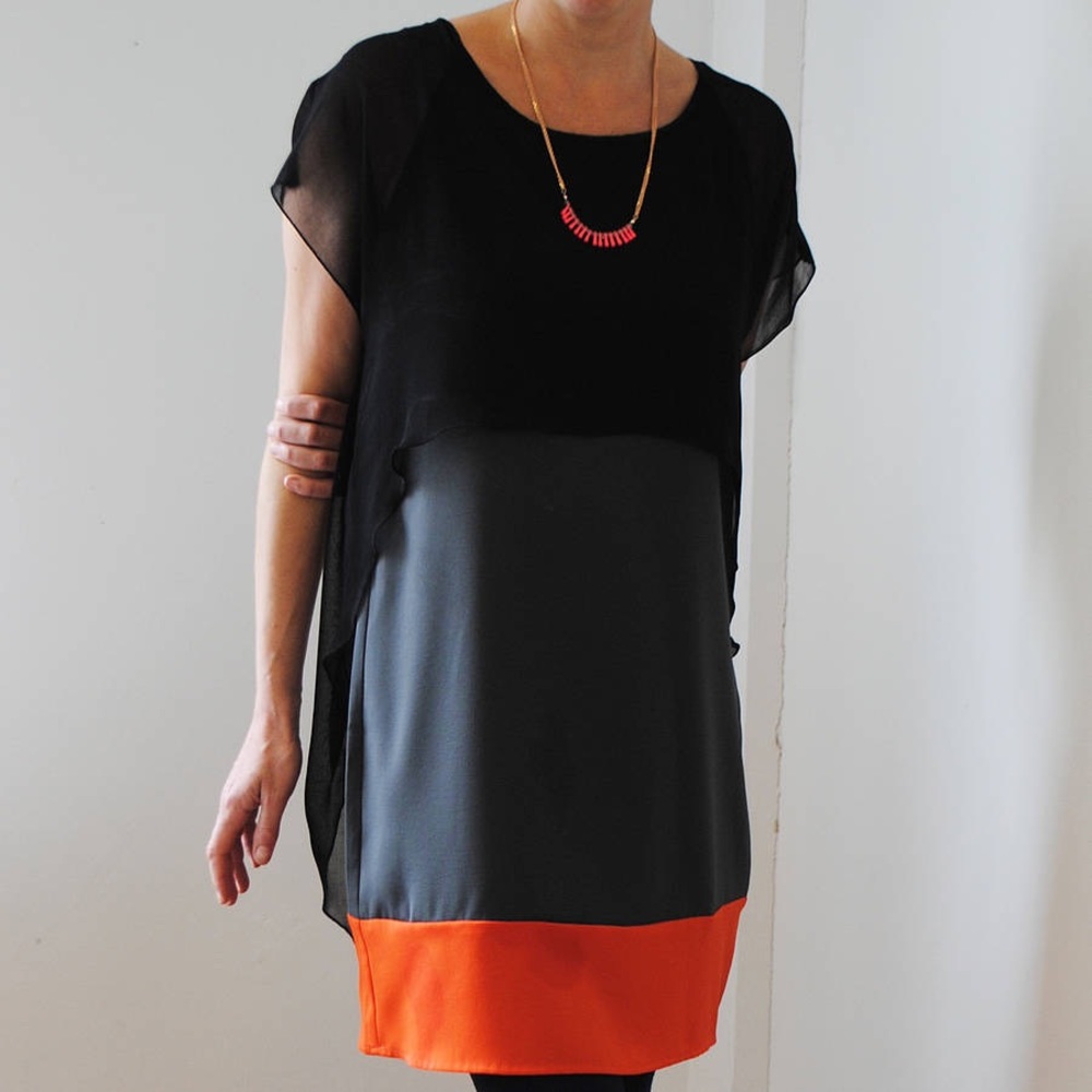 Celine silk dress red black gray color block Medium